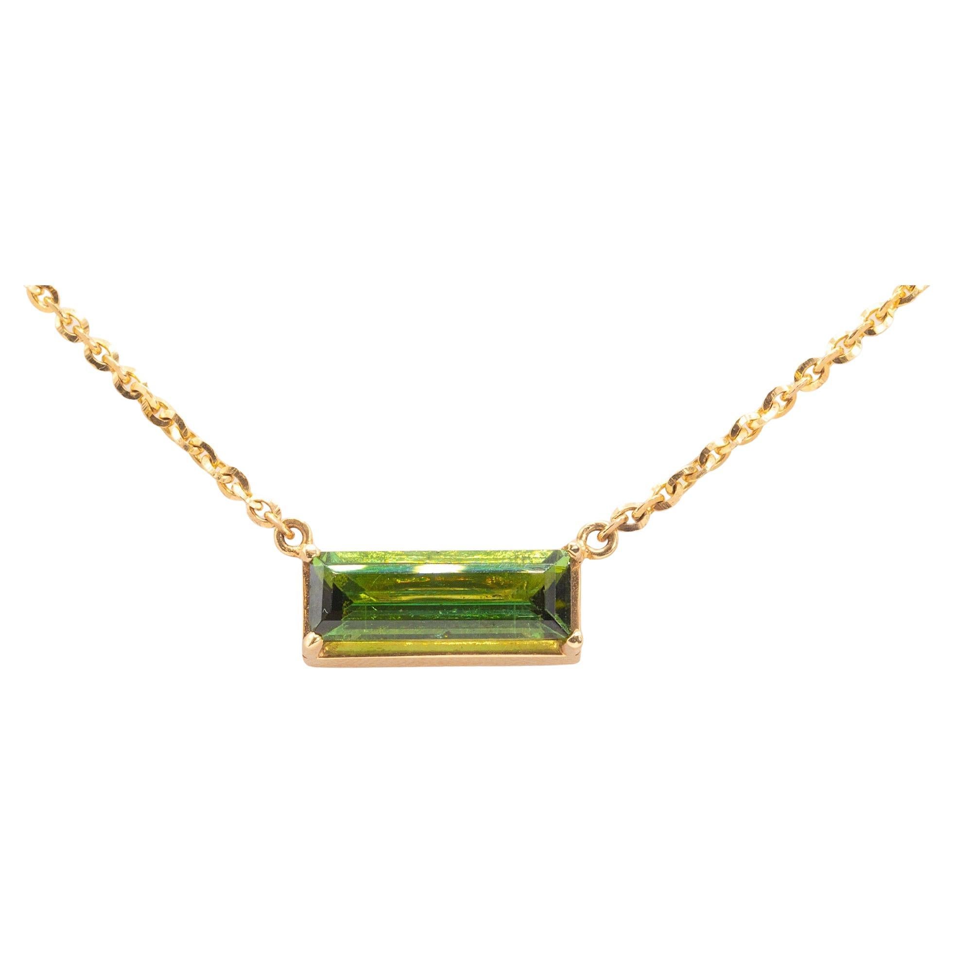 3.10 Carat Natural Green Tourmaline 14k Gold Pendant Necklace