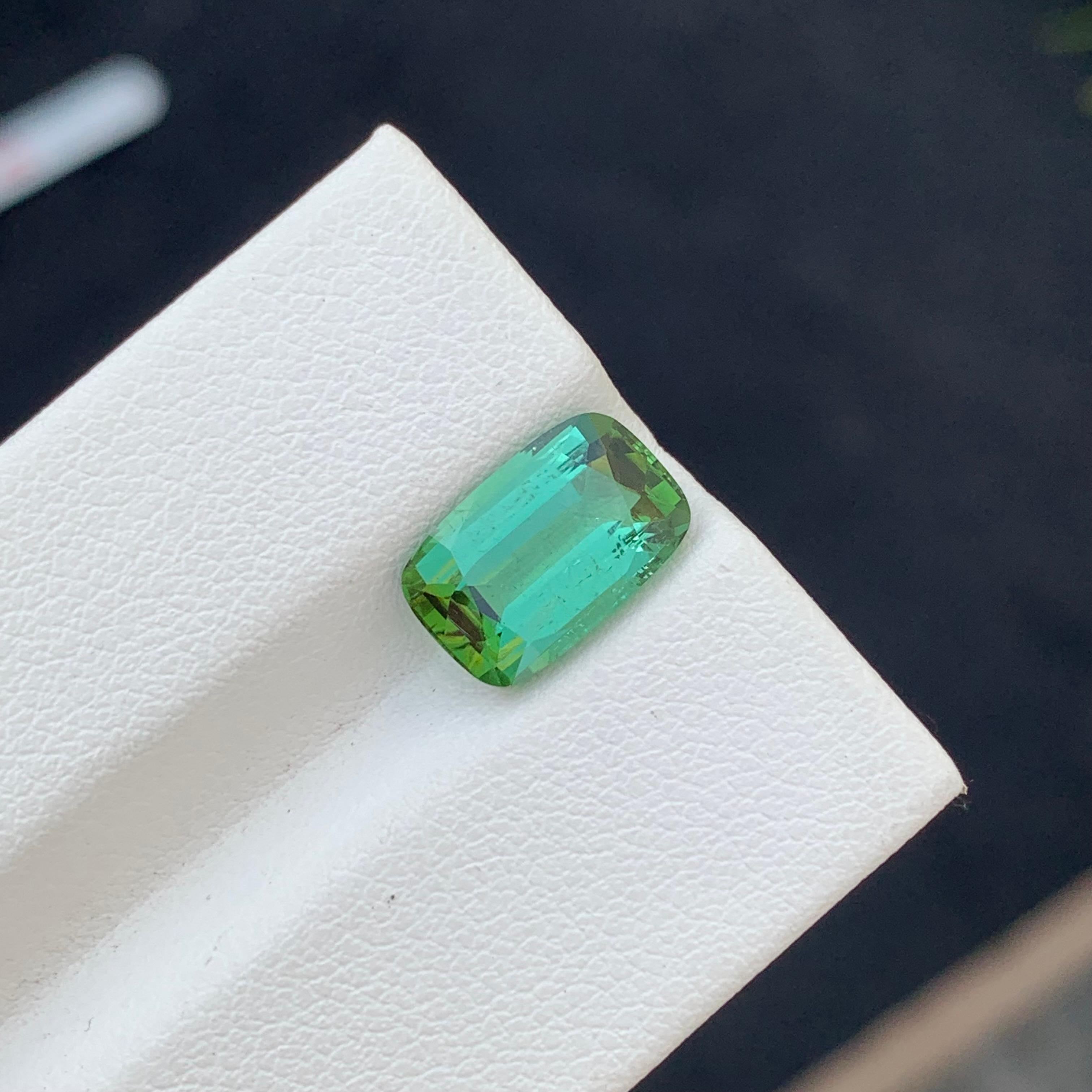Arts and Crafts 3.10 Carat Natural Loose Mint Green Tourmaline Long Cushion Gem For Ring  For Sale