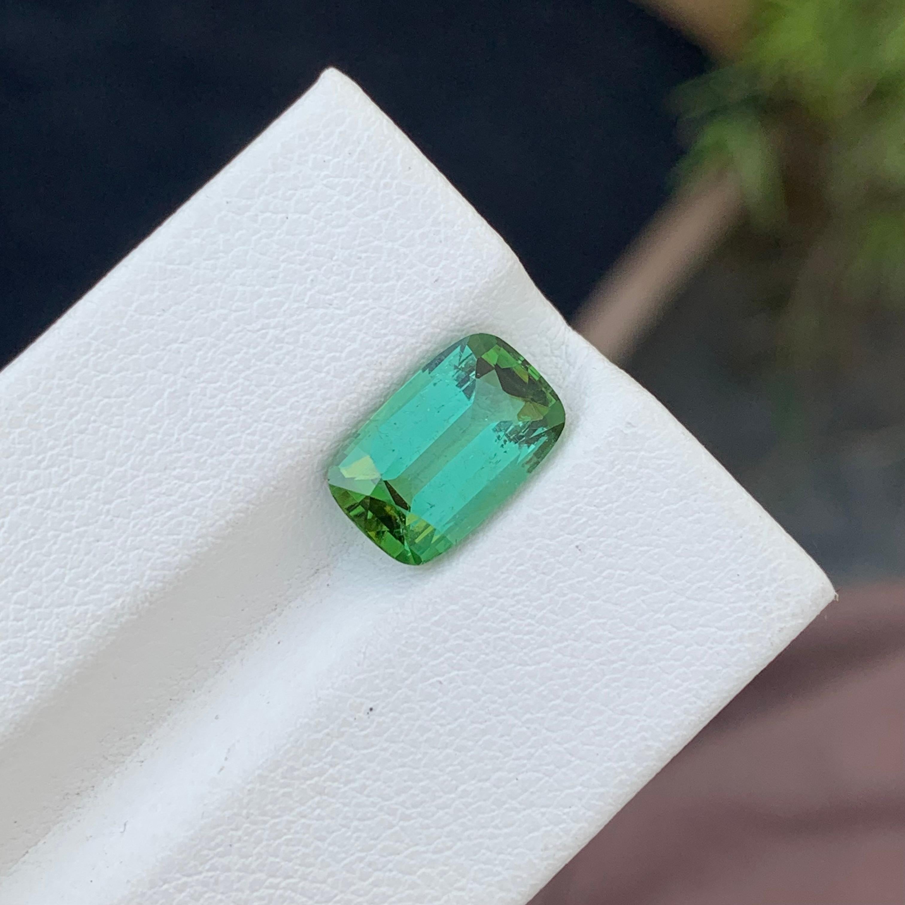 Women's or Men's 3.10 Carat Natural Loose Mint Green Tourmaline Long Cushion Gem For Ring  For Sale