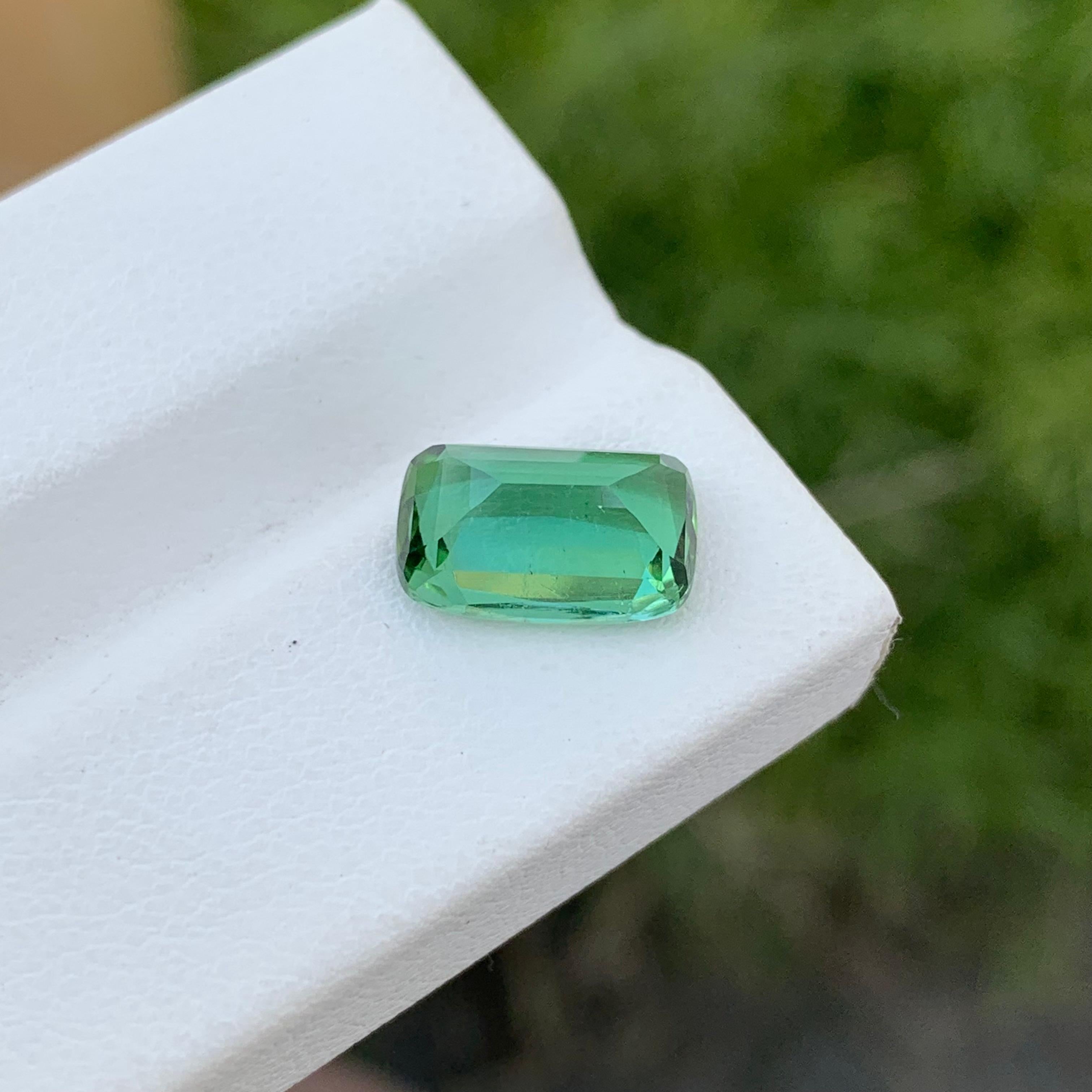 3.10 Carat Natural Loose Mint Green Tourmaline Long Cushion Gem For Ring  For Sale 2