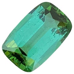 Tourmaline verte menthe non sertie de 3,10 carats, pierre précieuse taille coussin pour bague 