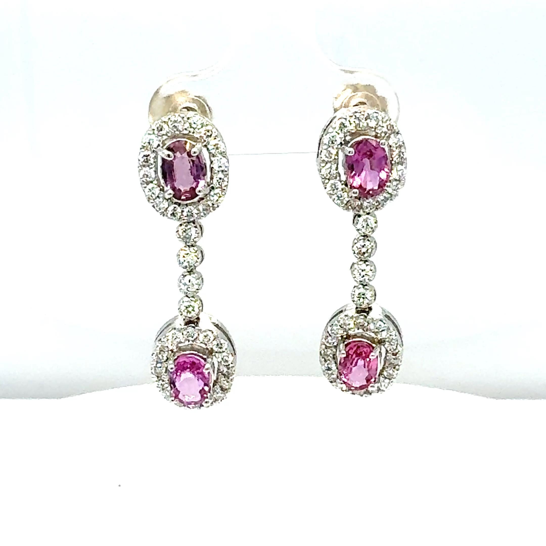 Orecchini pendenti in oro bianco con zaffiro rosa naturale e diamante da 3,10 carati in vendita 2