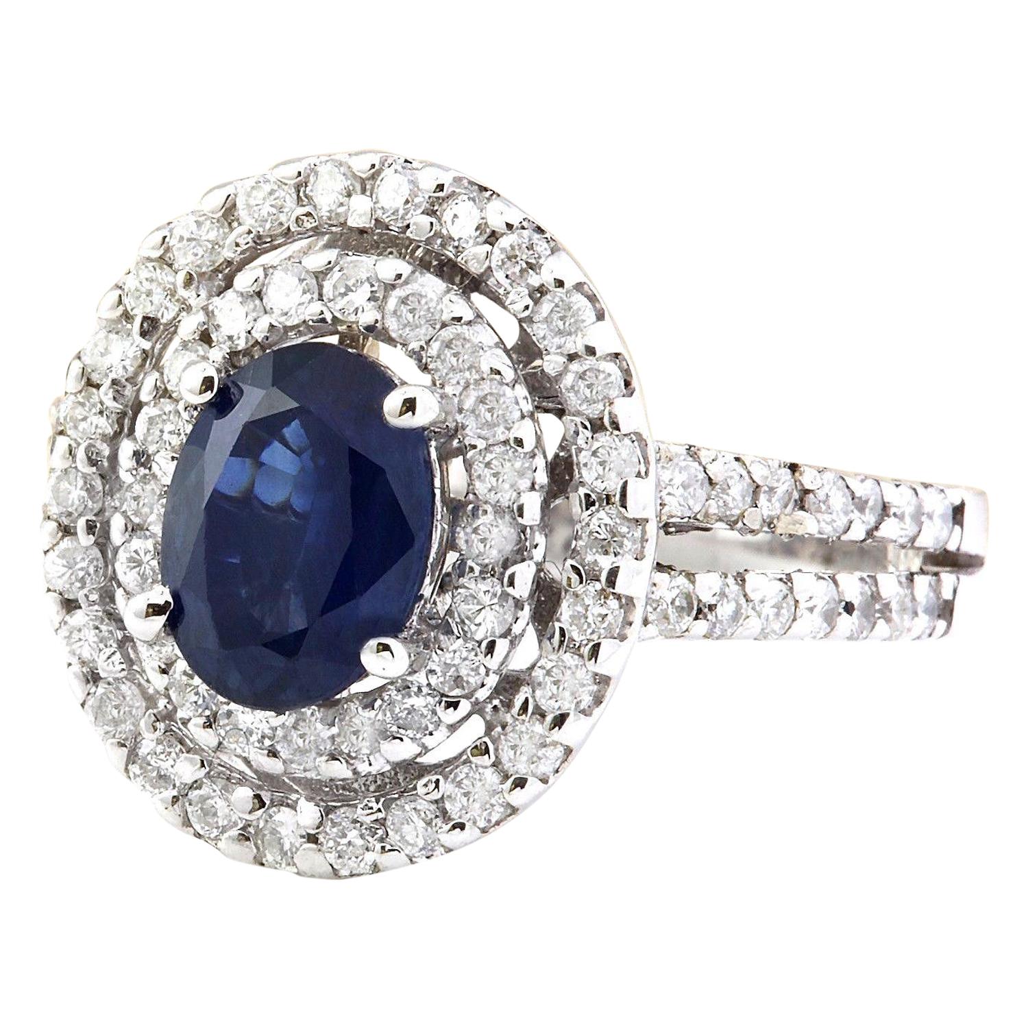 3.10 Carat Natural Sapphire 14K Solid White Gold Diamond Ring
 Item Type: Ring
 Item Style: Engagement
 Material: 14K White Gold
 Mainstone: Sapphire
 Stone Color: Blue
 Stone Weight: 2.10 Carat
 Stone Shape: Oval
 Stone Quantity: 1
 Stone