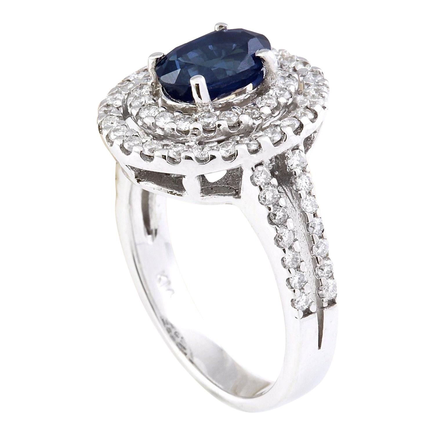 Natural Sapphire 14 Karat Solid White Gold Diamond Ring In New Condition For Sale In Los Angeles, CA