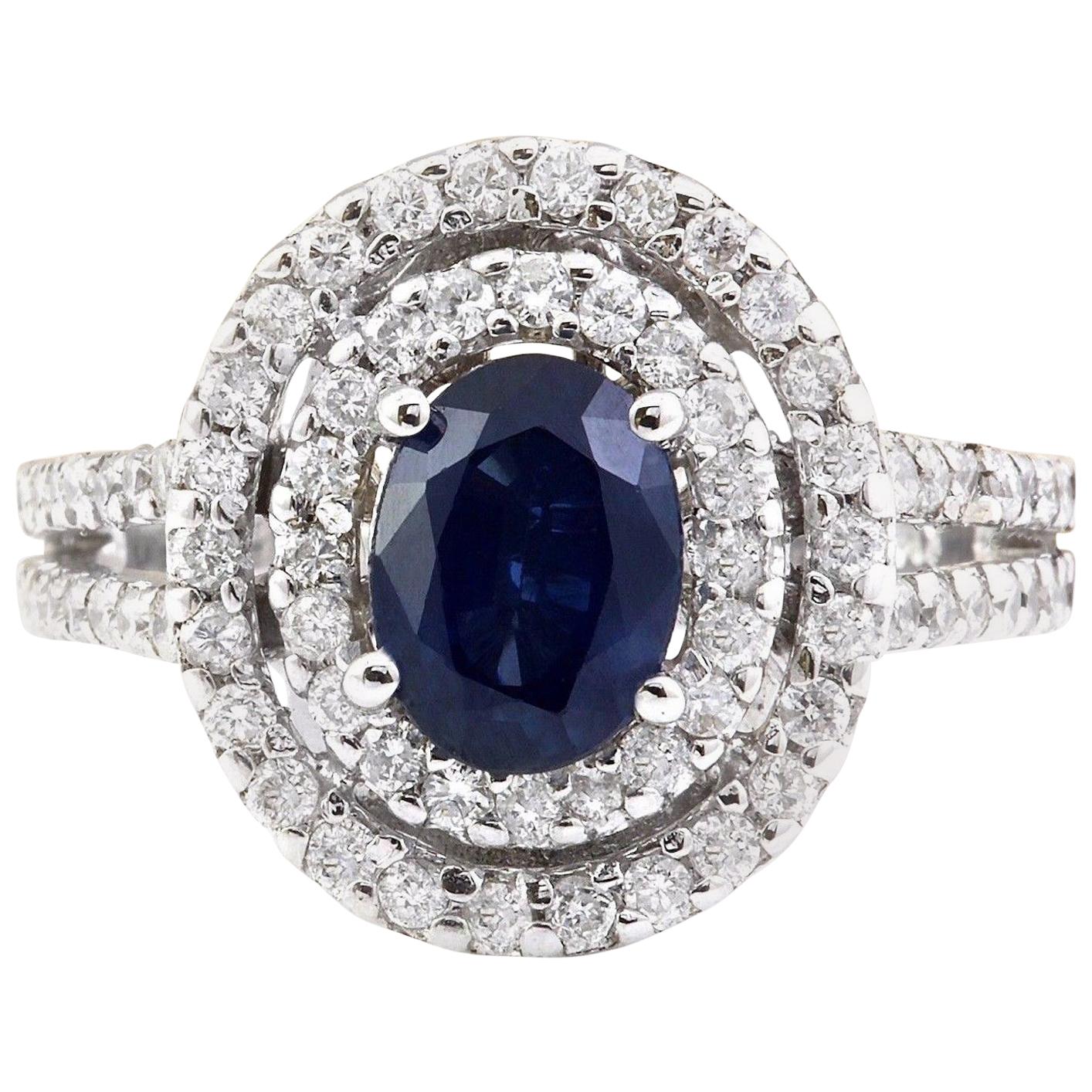 Natural Sapphire 14 Karat Solid White Gold Diamond Ring For Sale