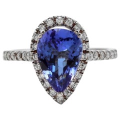 3.10 Carat Natural Tanzanite and Diamond 14 Karat Solid White Gold Ring