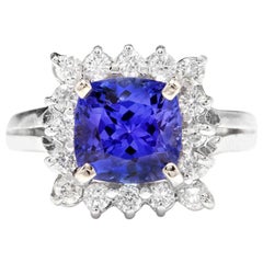 3.10 Carat Natural Tanzanite and Diamond 14 Karat Solid White Gold Ring