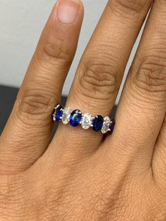 3.10 carat Oval Cut Sapphire Diamond Eternity Wedding Band in 14K White Gold