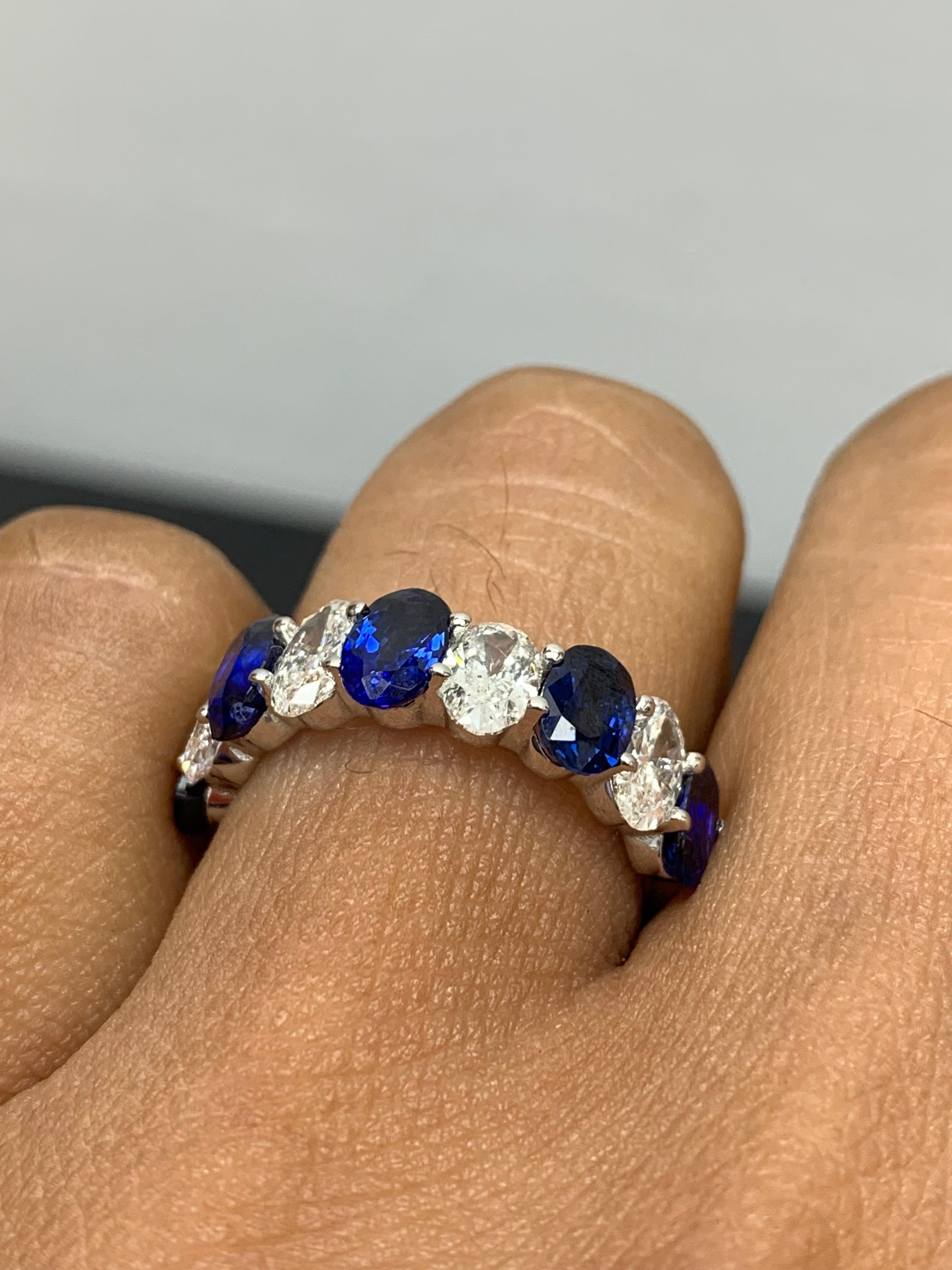 3.10 carat Oval Cut Sapphire Diamond Eternity Wedding Band in 14K White Gold In New Condition For Sale In NEW YORK, NY