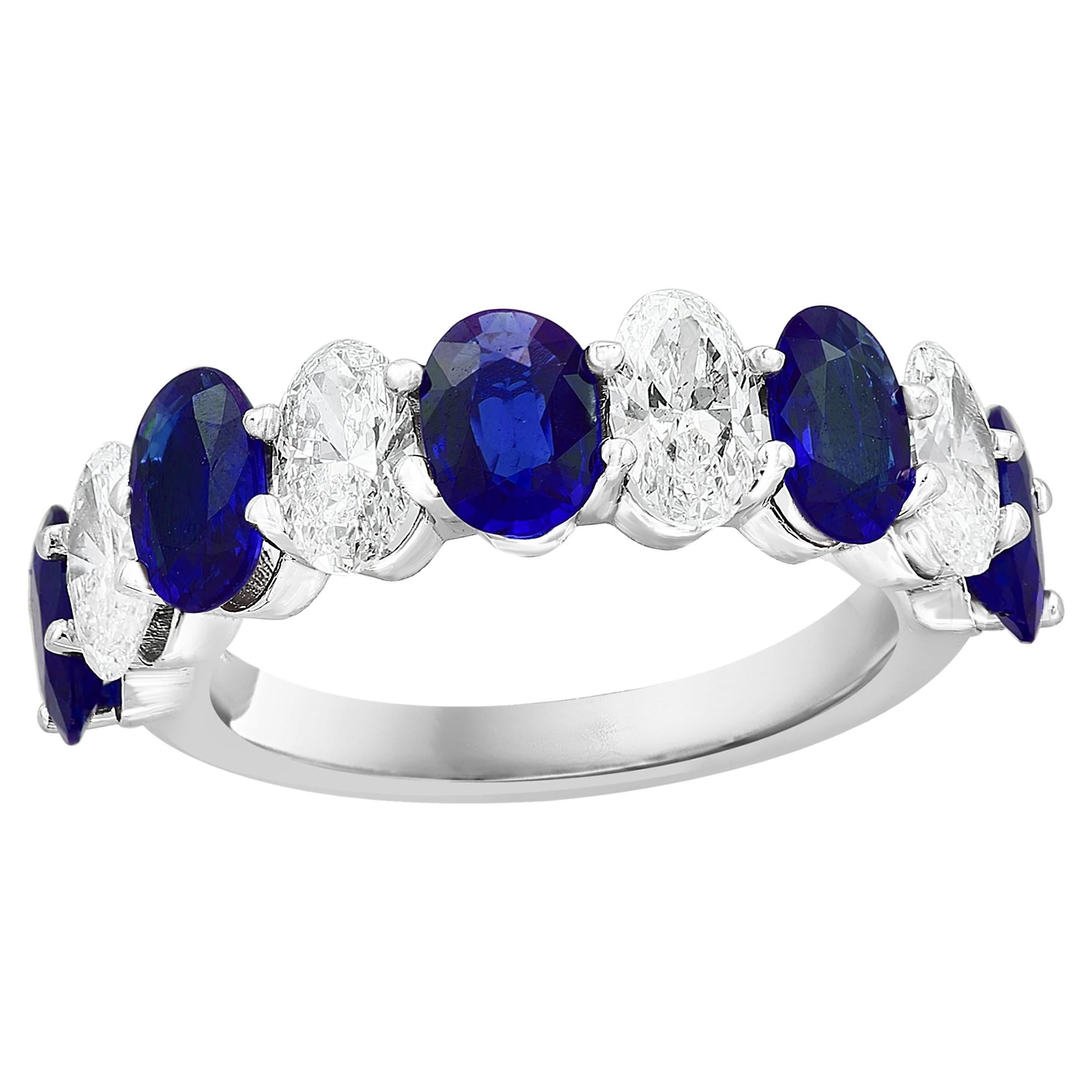 3.10 carat Oval Cut Sapphire Diamond Eternity Wedding Band in 14K White Gold For Sale