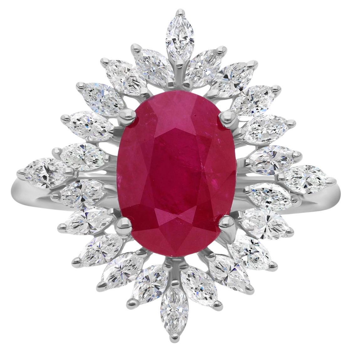 3,10 Karat Oval Rubin 0,92 Karat SI/H Diamant Cocktail Ring 18 Karat Weißgold