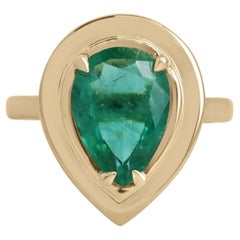 3,10 Karat Smaragd im Birnenschliff Smaragd Solitär Halb Lünette Statement-Ring Gold 18K