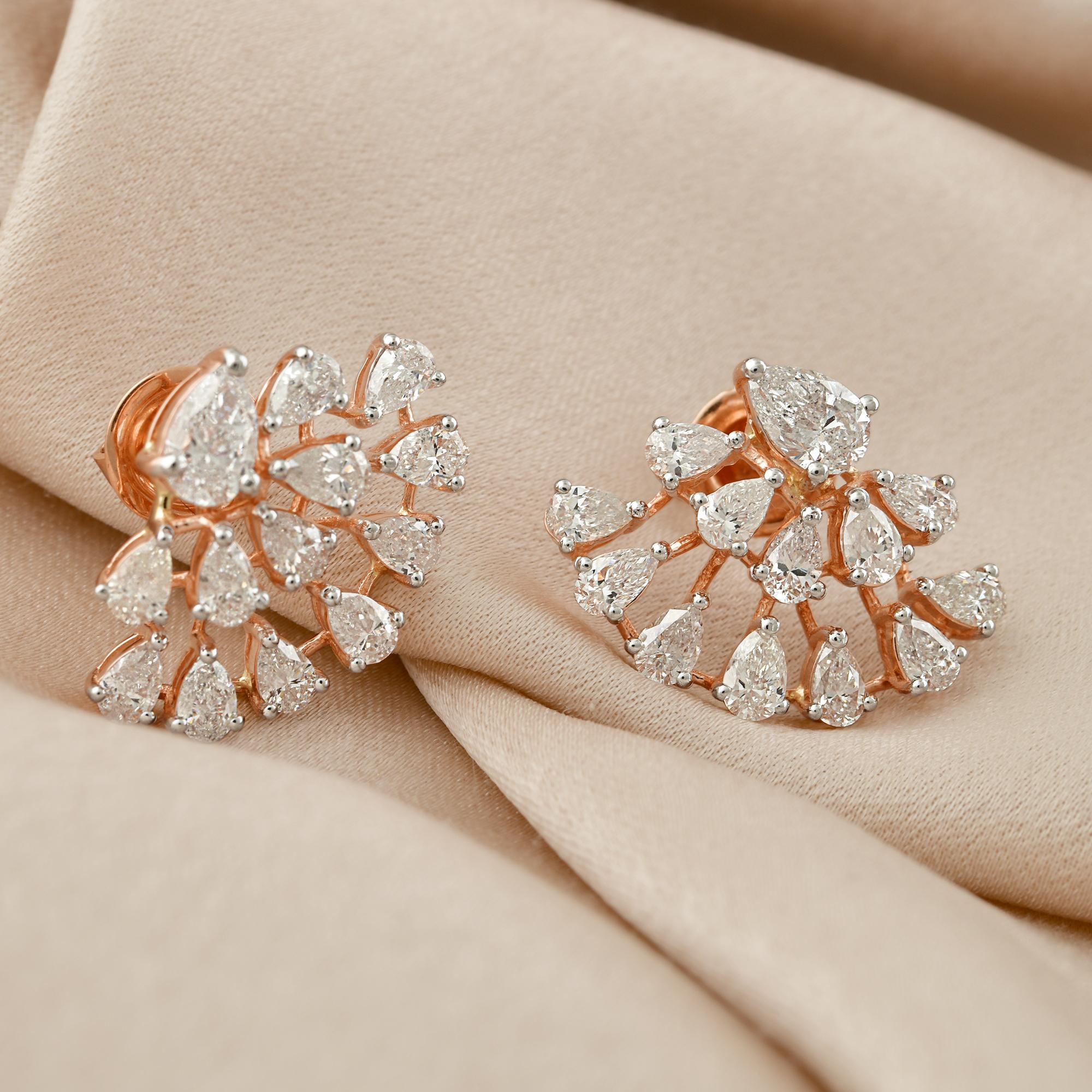 Modern 3.10 Carat Pear Shape Diamond Stud Earrings Solid 14k Rose Gold Handmade Jewelry For Sale