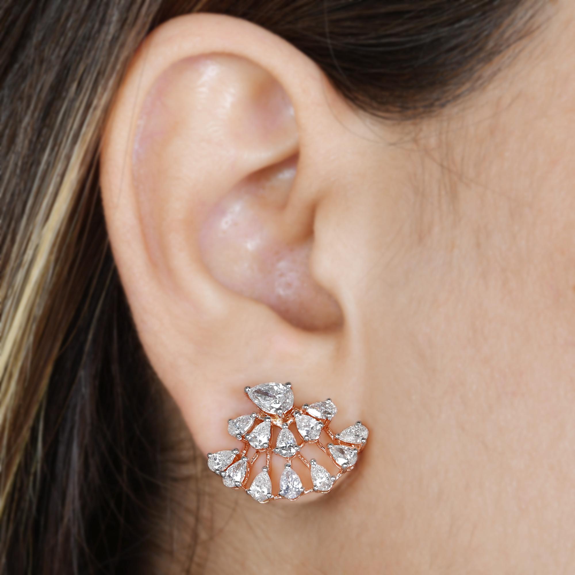 Pear Cut 3.10 Carat Pear Shape Diamond Stud Earrings Solid 14k Rose Gold Handmade Jewelry For Sale