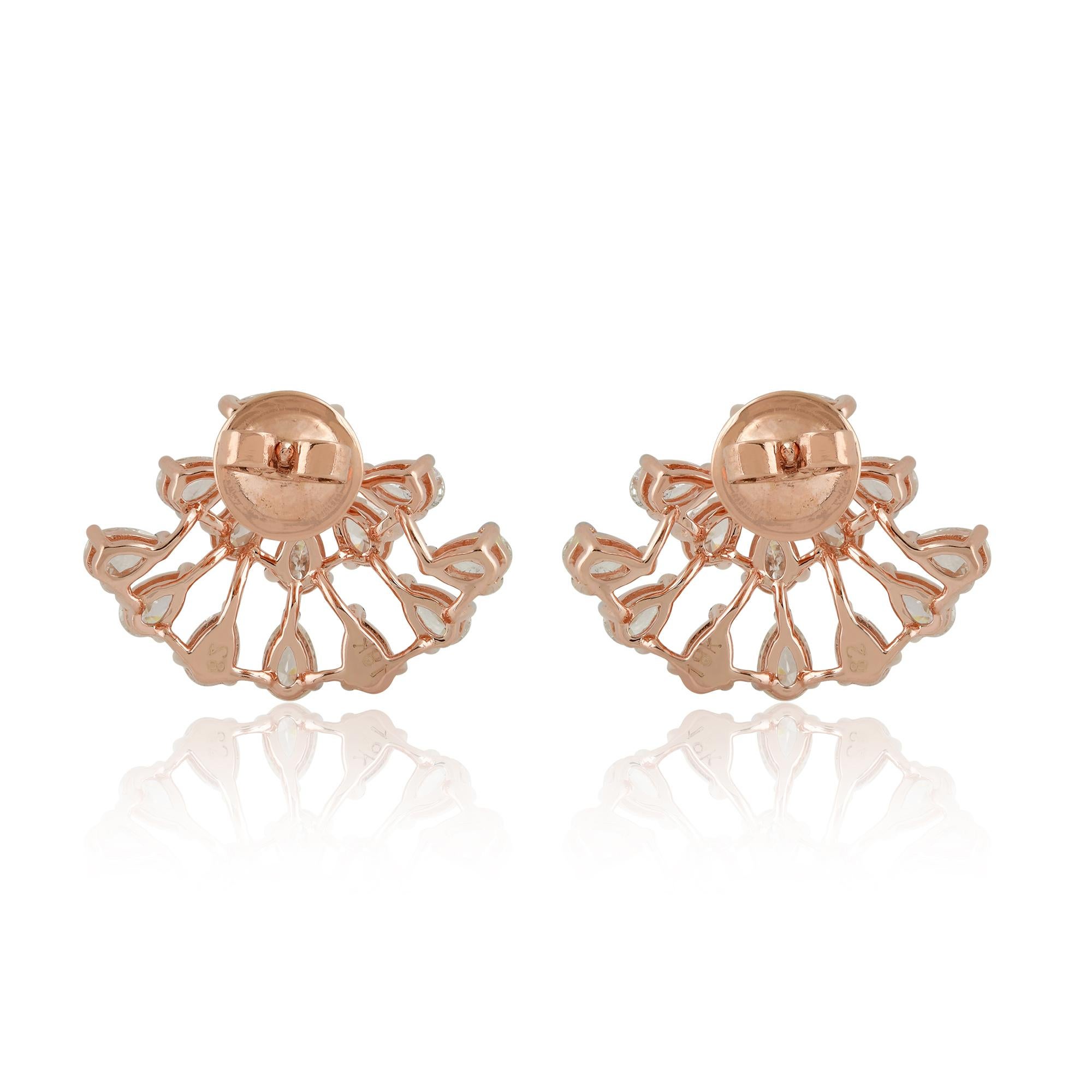 Women's 3.10 Carat Pear Shape Diamond Stud Earrings Solid 14k Rose Gold Handmade Jewelry For Sale