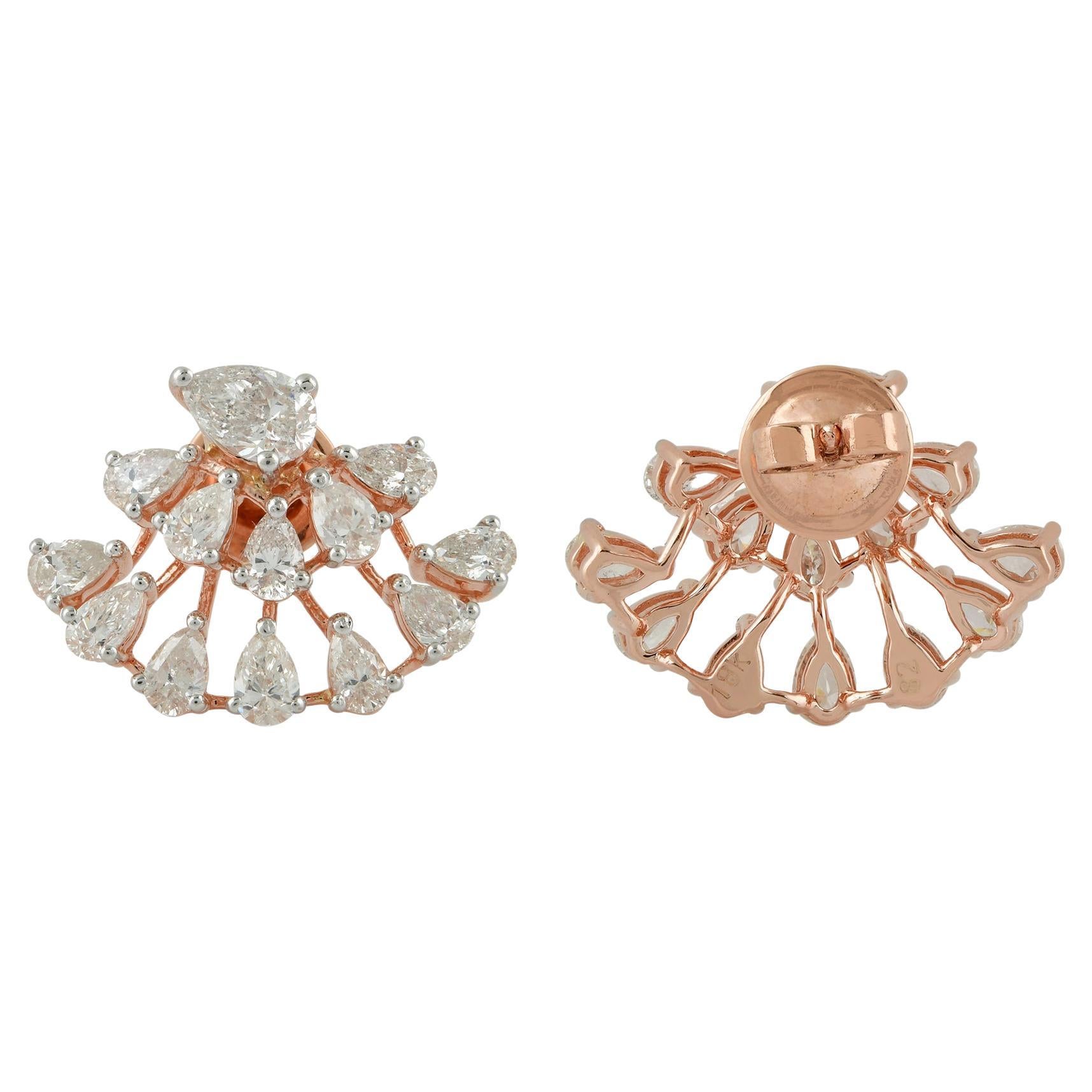 3.10 Carat Pear Shape Diamond Stud Earrings Solid 14k Rose Gold Handmade Jewelry For Sale