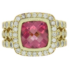 3.10 Carat Pink Tourmaline and Diamond Cluster Ring