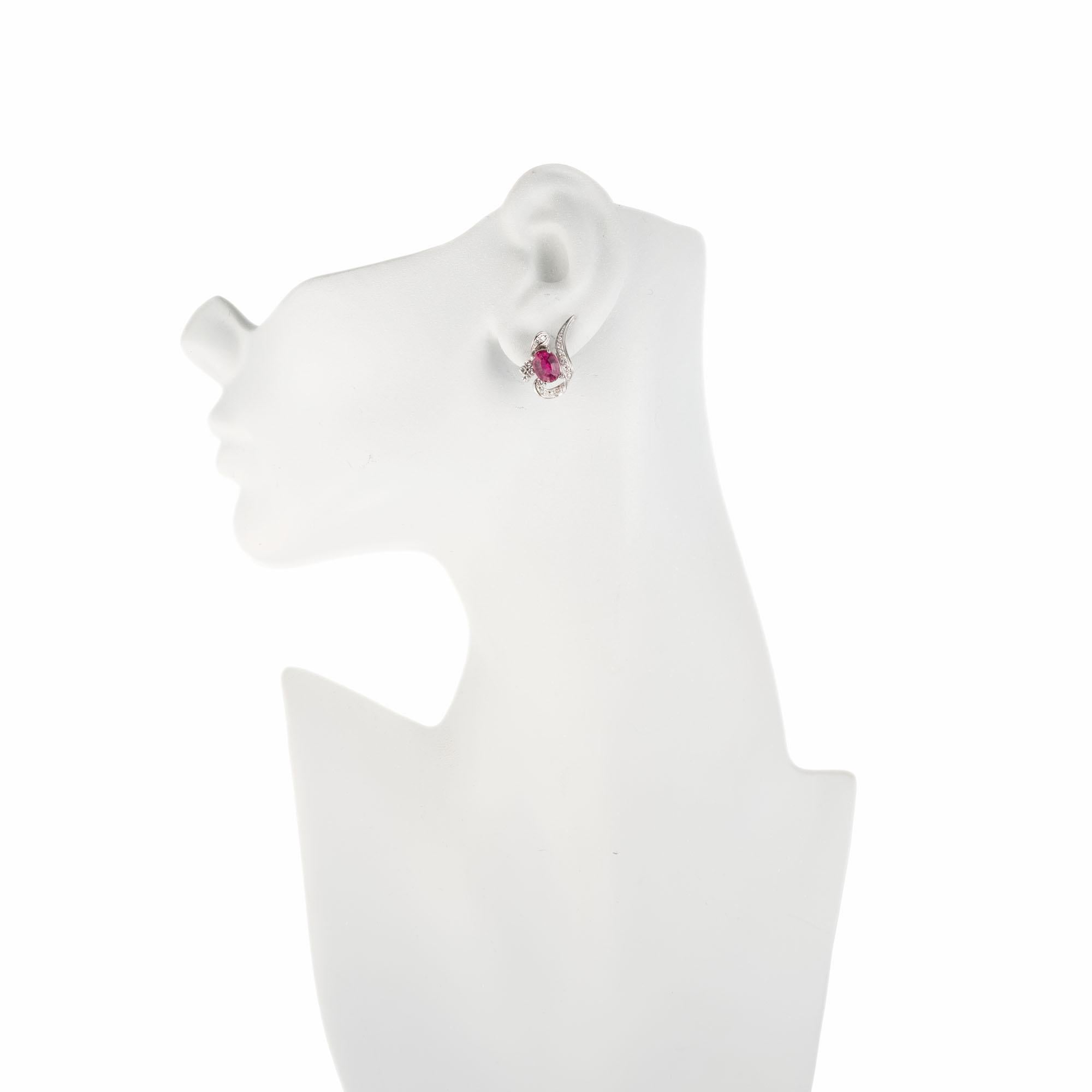 Women's 3.10 Carat Pink Tourmaline Diamond White Gold Swirl Midcentury Earrings For Sale