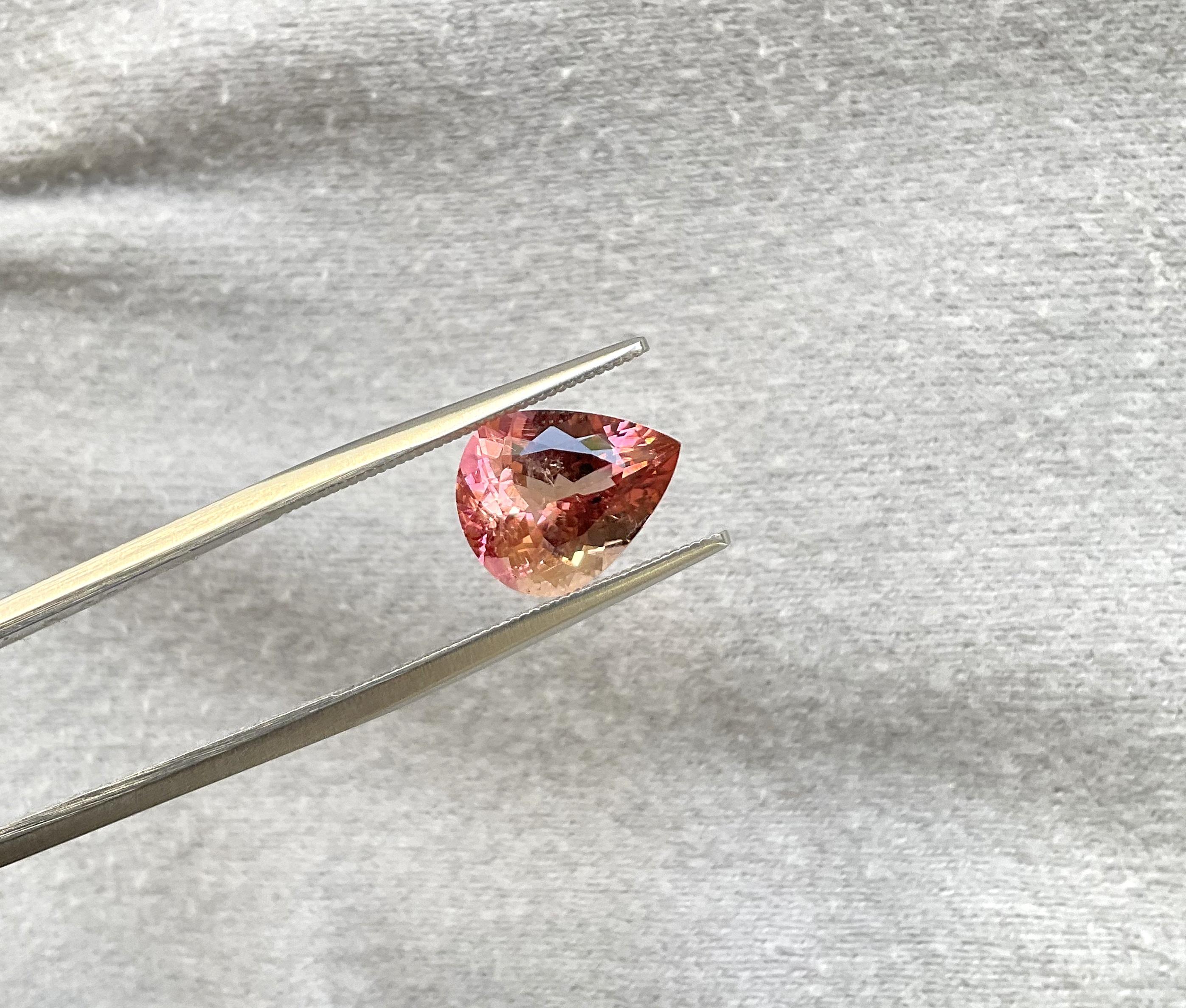 3.10 carat pinkish pink Tourmaline pear Faceted cutstone for pendant Natural gem In New Condition For Sale In Jaipur, RJ