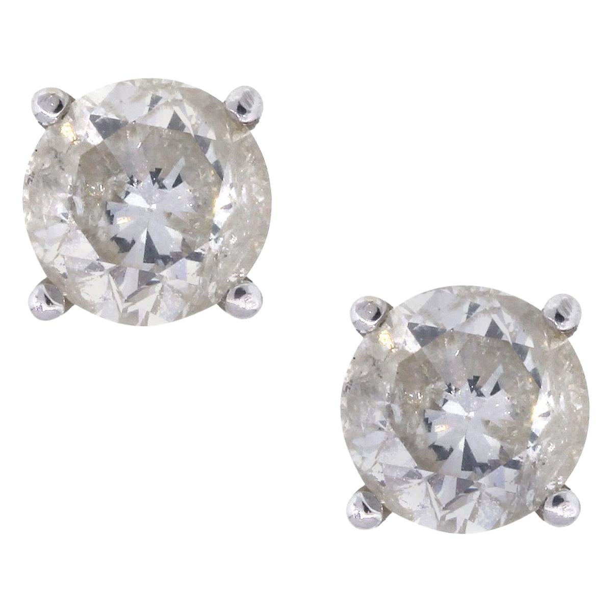 3.10 Carat Round Brilliant Diamond Stud Earrings