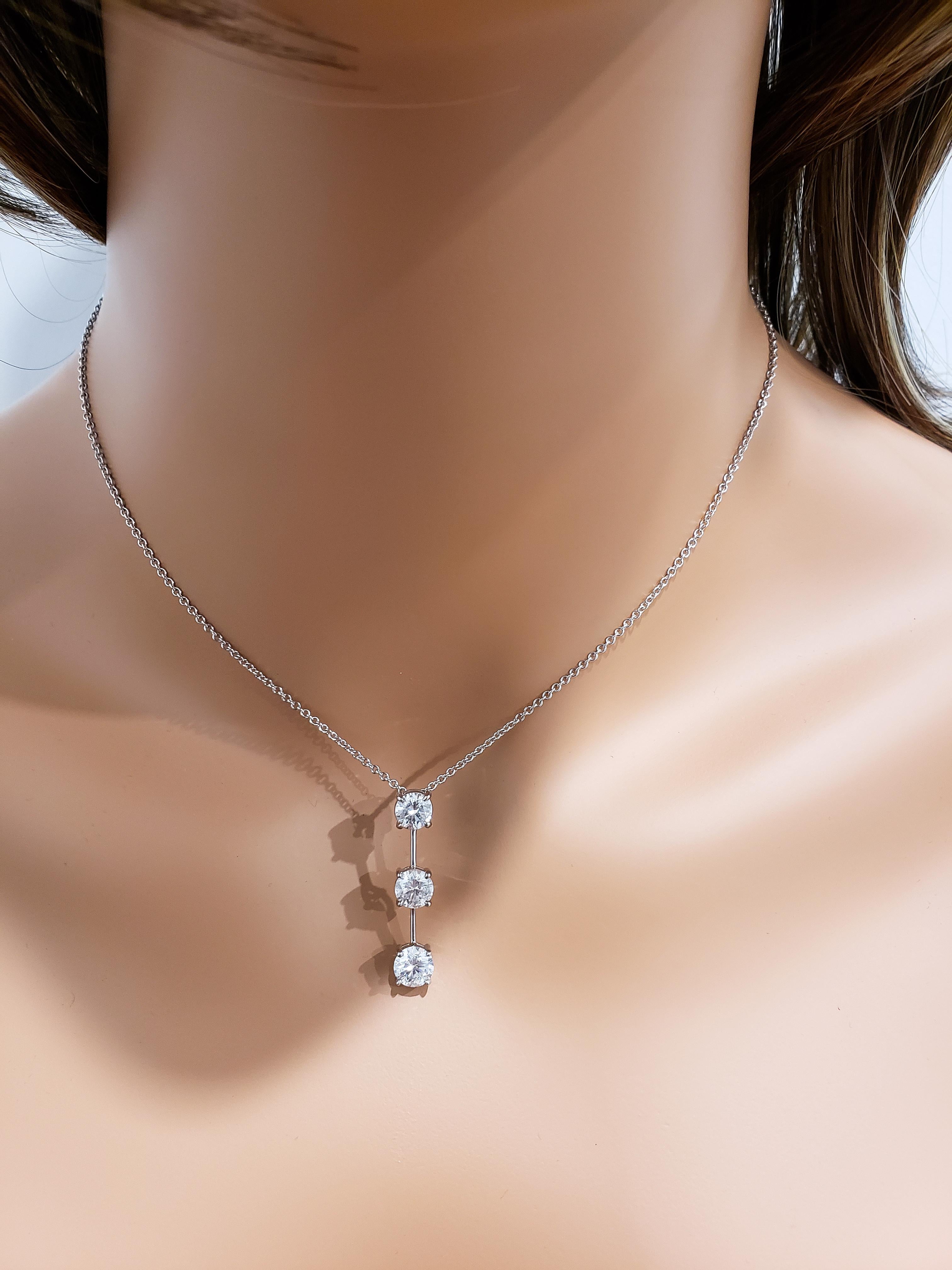 three stone drop diamond necklace