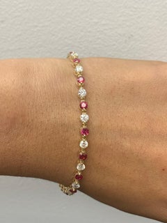 3.10 Carat Round Ruby and Diamond Bracelet in 14K Yellow Gold