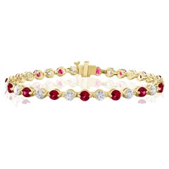 Bracciale con rubino rotondo e diamanti da 3,10 carati in oro giallo 14K
