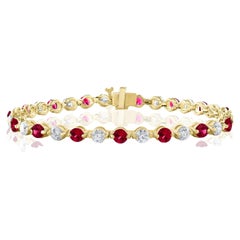 Bracelet en or jaune 14 carats avec diamants et rubis ronds de 3,10 carats