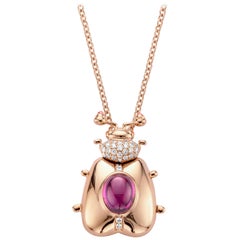 3.10 Carat Royal Purple Garnet 18Kt Rose Gold Diamond Locket Pendant Necklace