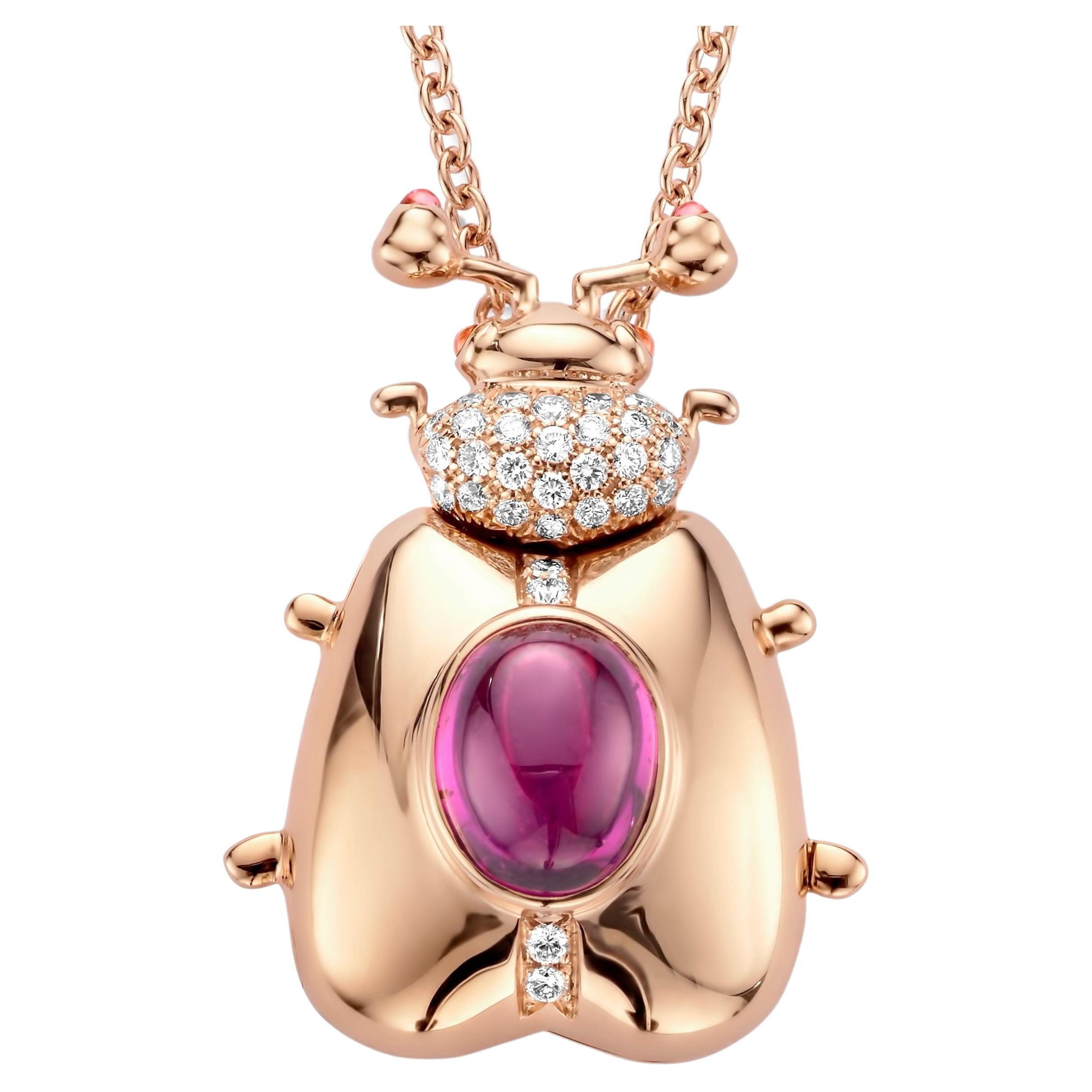 Collier pendentif médaillon en or rose 18 carats avec grenat violet royal de 3,10 carats