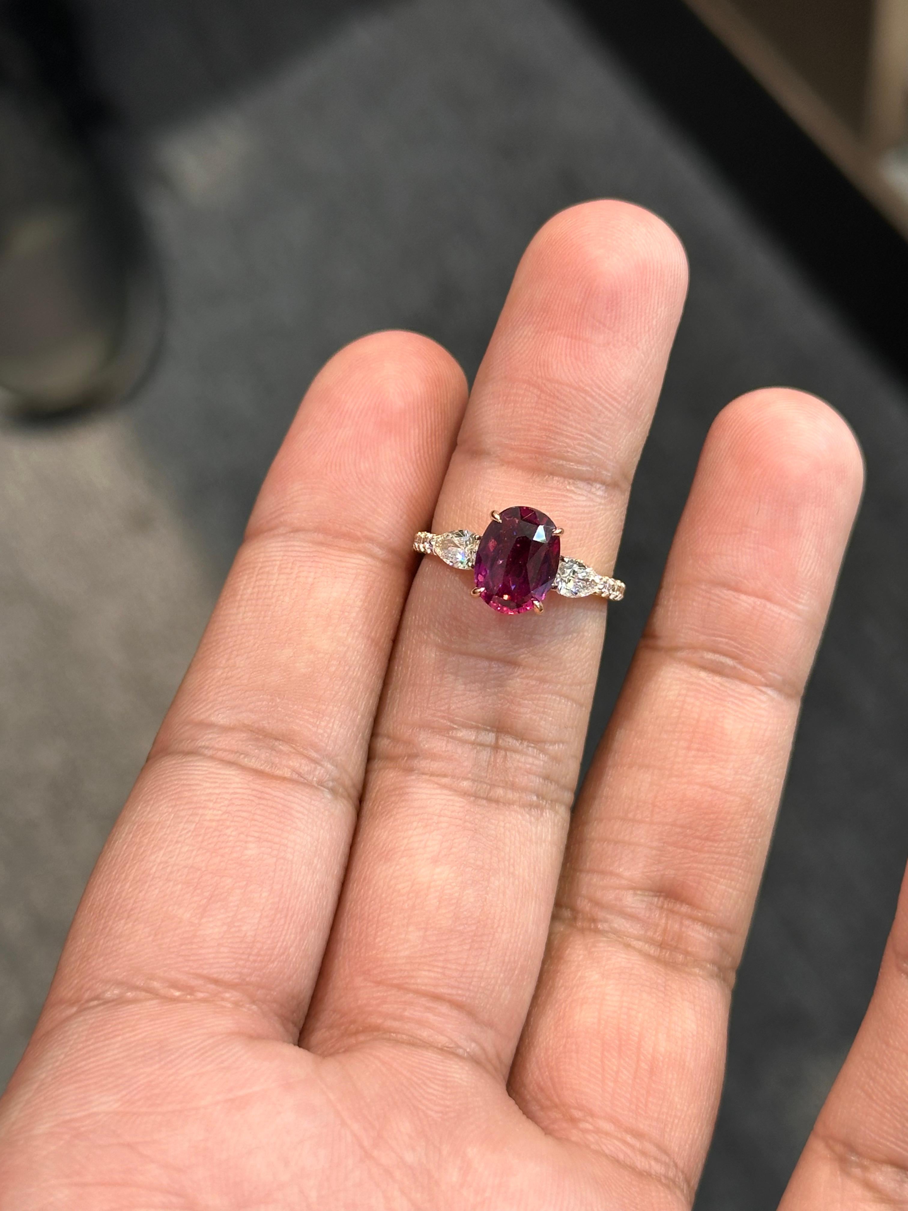 Art Deco 3.10 Carat Ruby (No-Heat) Diamond Cocktail Ring For Sale