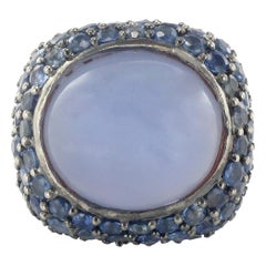 3.10 Carat Sapphire 19.20 Carat Chalcedony Silver Ring