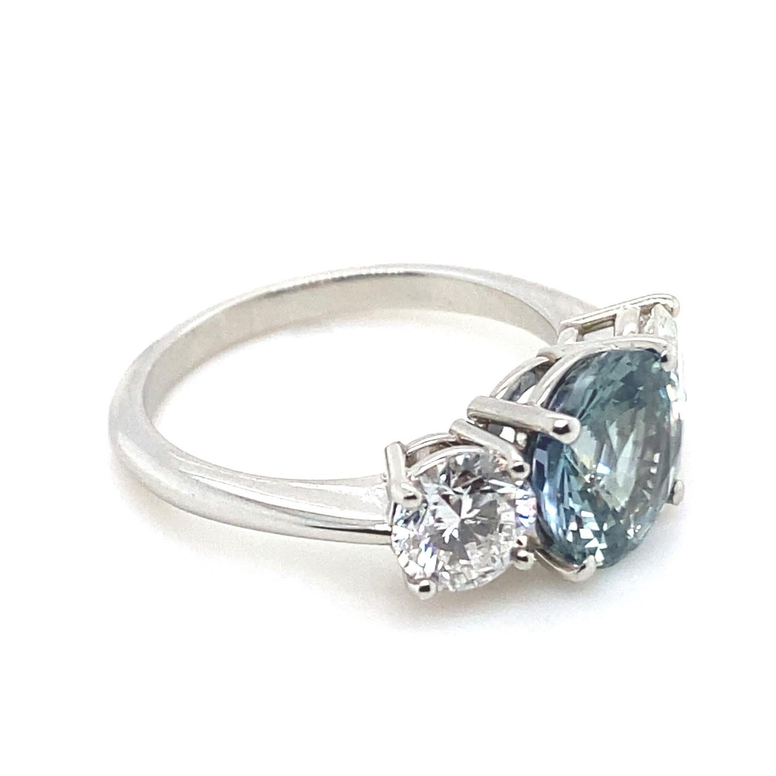 Modern 3.10 Carat Sapphire and Diamond Three Stone Platinum Engagement Ring For Sale