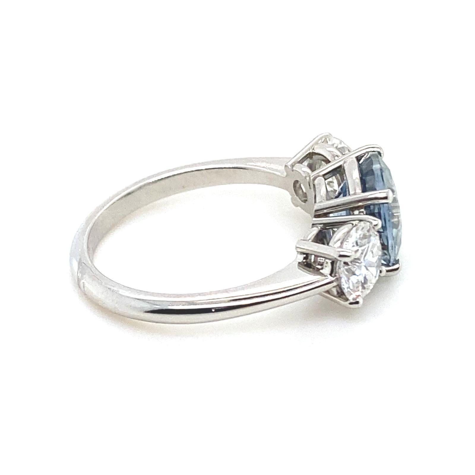 Women's 3.10 Carat Sapphire and Diamond Three Stone Platinum Engagement Ring For Sale