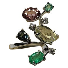 3.10 Carat Sapphire Emerald White Diamond 18 Karat White Gold Ring 3.10 Carat Sapphire Emerald White Diamond 18 Karat White Gold Ring