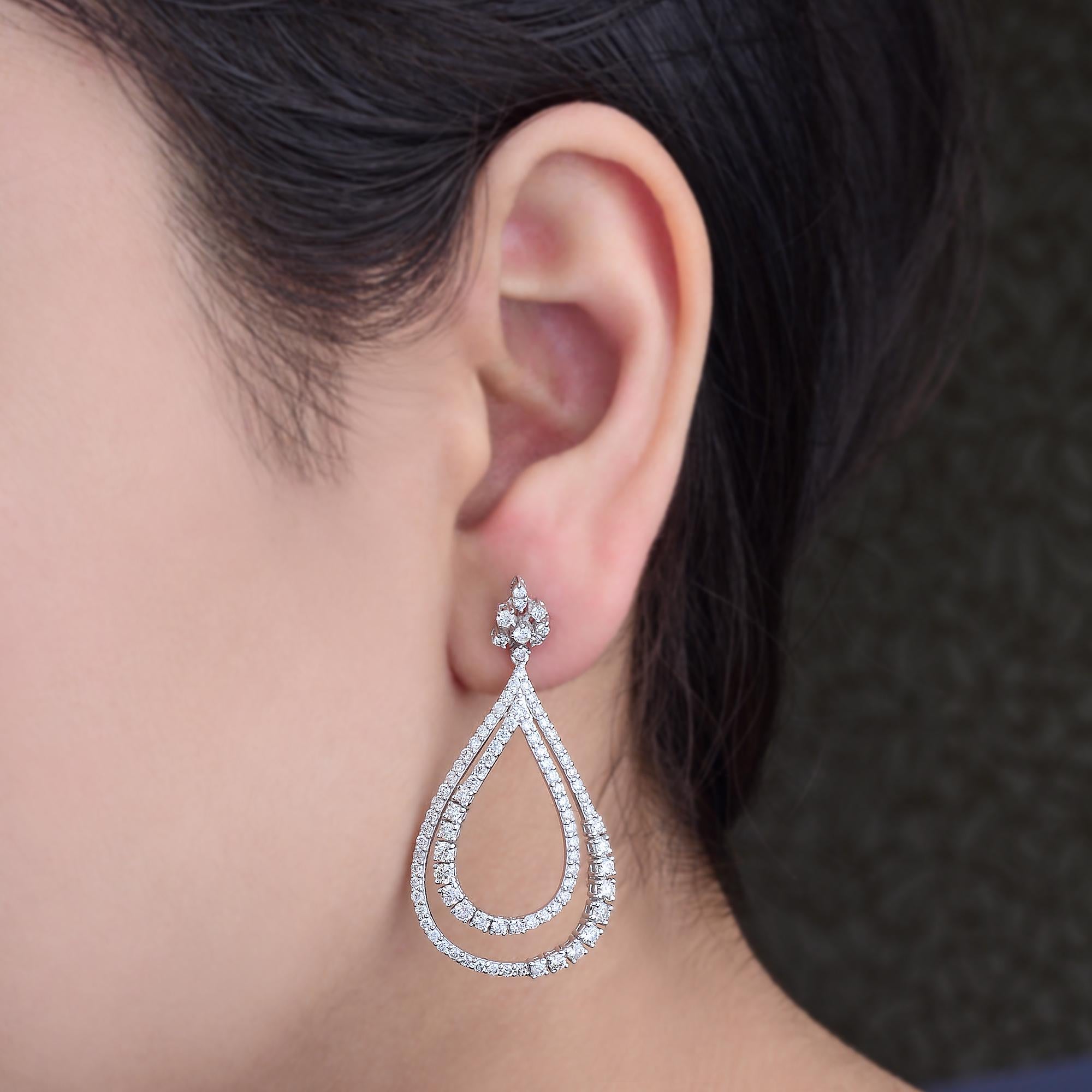 Moderne 3.10 Carat SI Clarity HI Color Diamond Dangle Earrings 14k White Gold Jewelry en vente