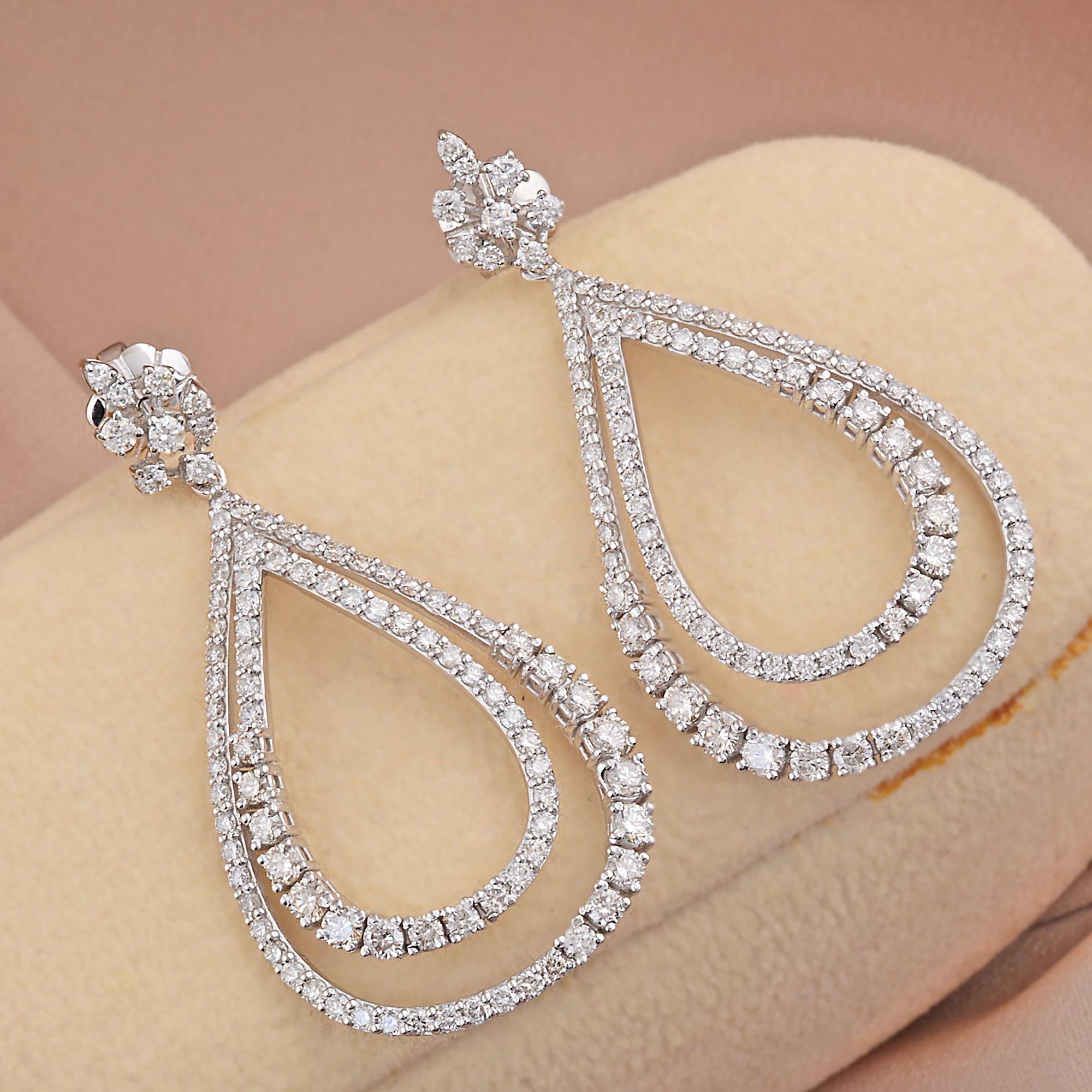 Taille ronde 3.10 Carat SI Clarity HI Color Diamond Dangle Earrings 14k White Gold Jewelry en vente