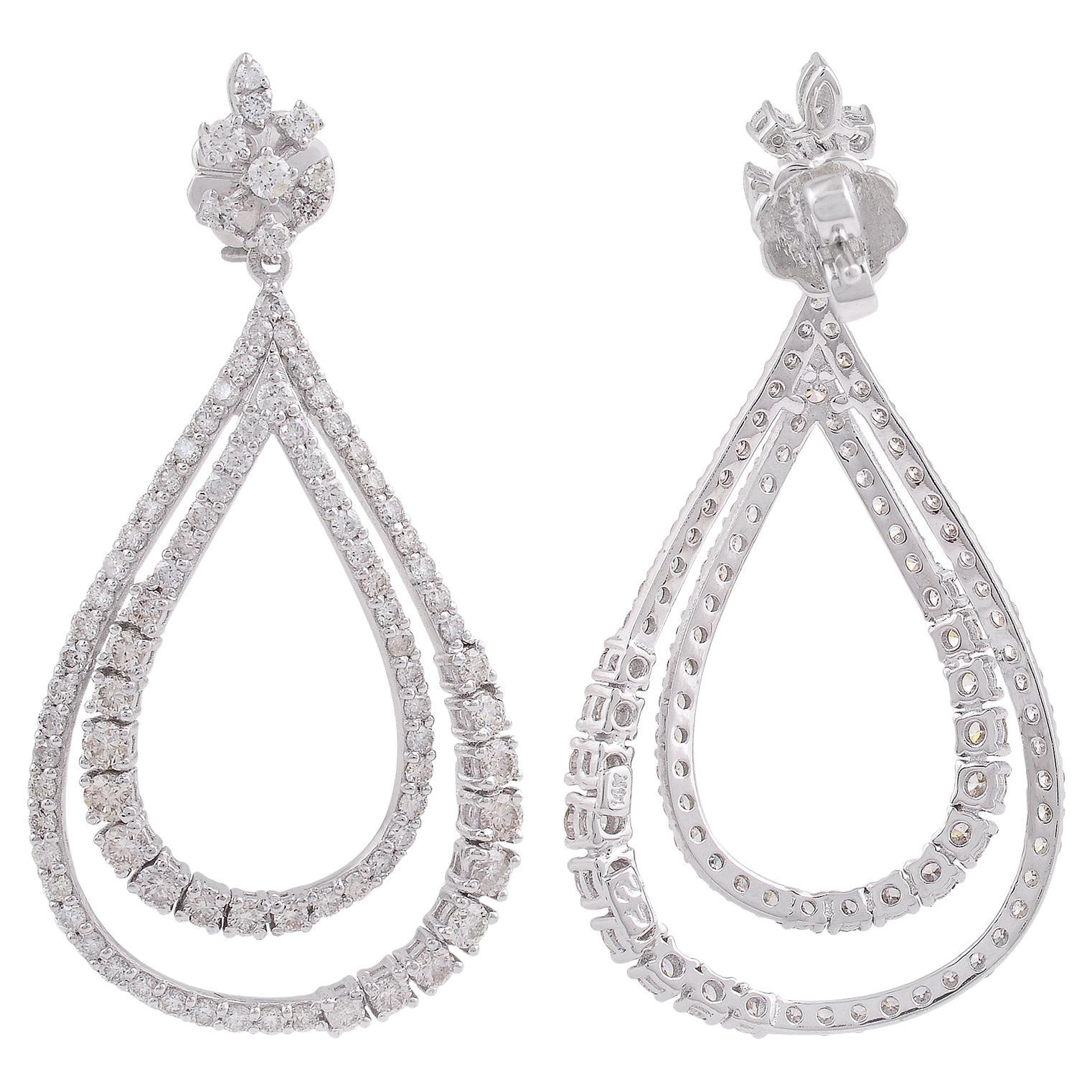 Boucles d'oreilles pendantes en diamant de 3,10 carats, pureté SI, couleur HI, en or blanc 14k