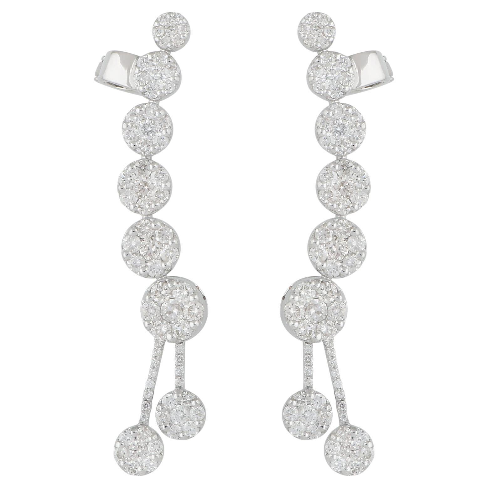 3.10 Carat SI Clarity HI Color Diamond Pave Ear Cuff Earrings 14k White Gold