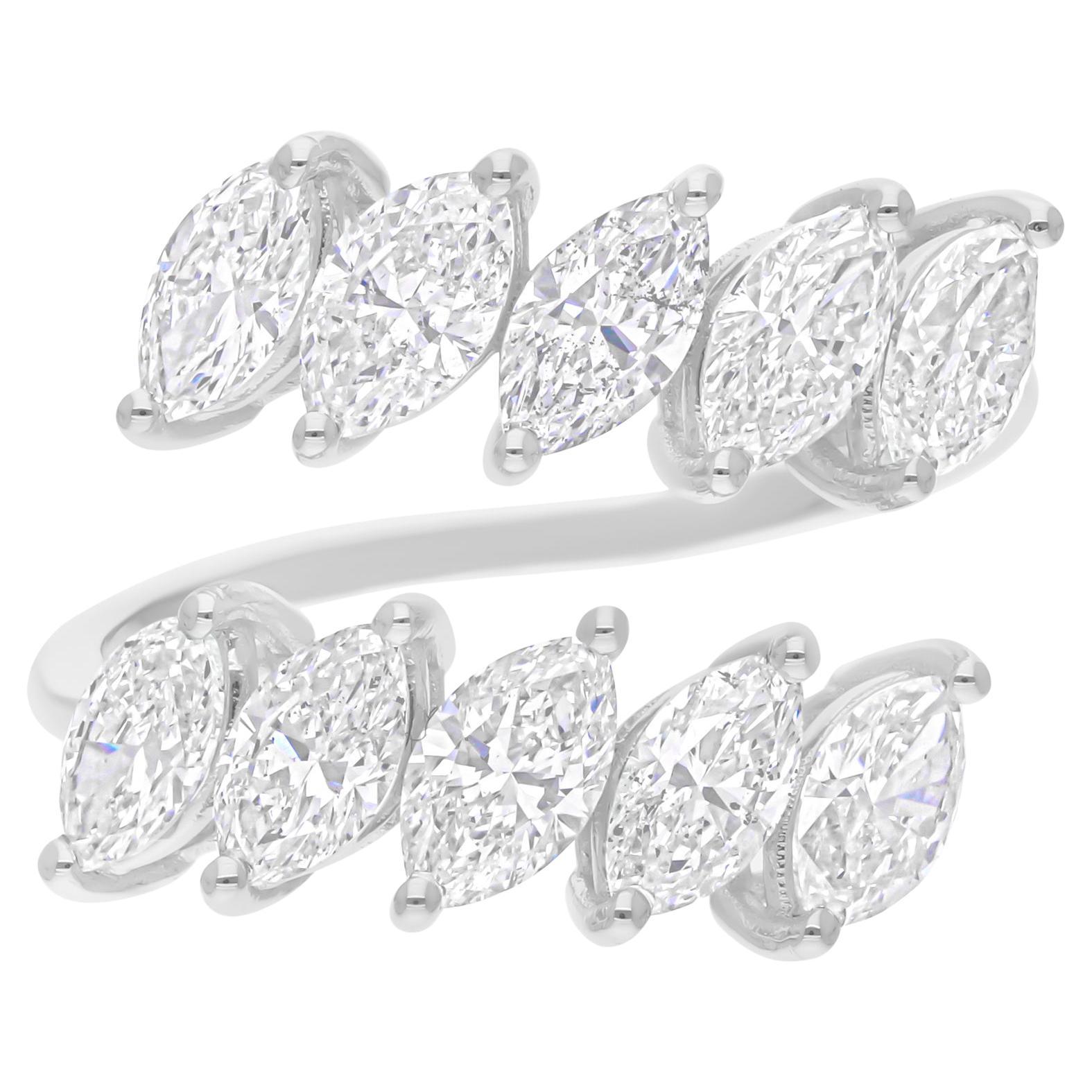 3.10 Carat SI Clarity HI Color Marquise Diamond Wrap Ring 14 Karat White Gold