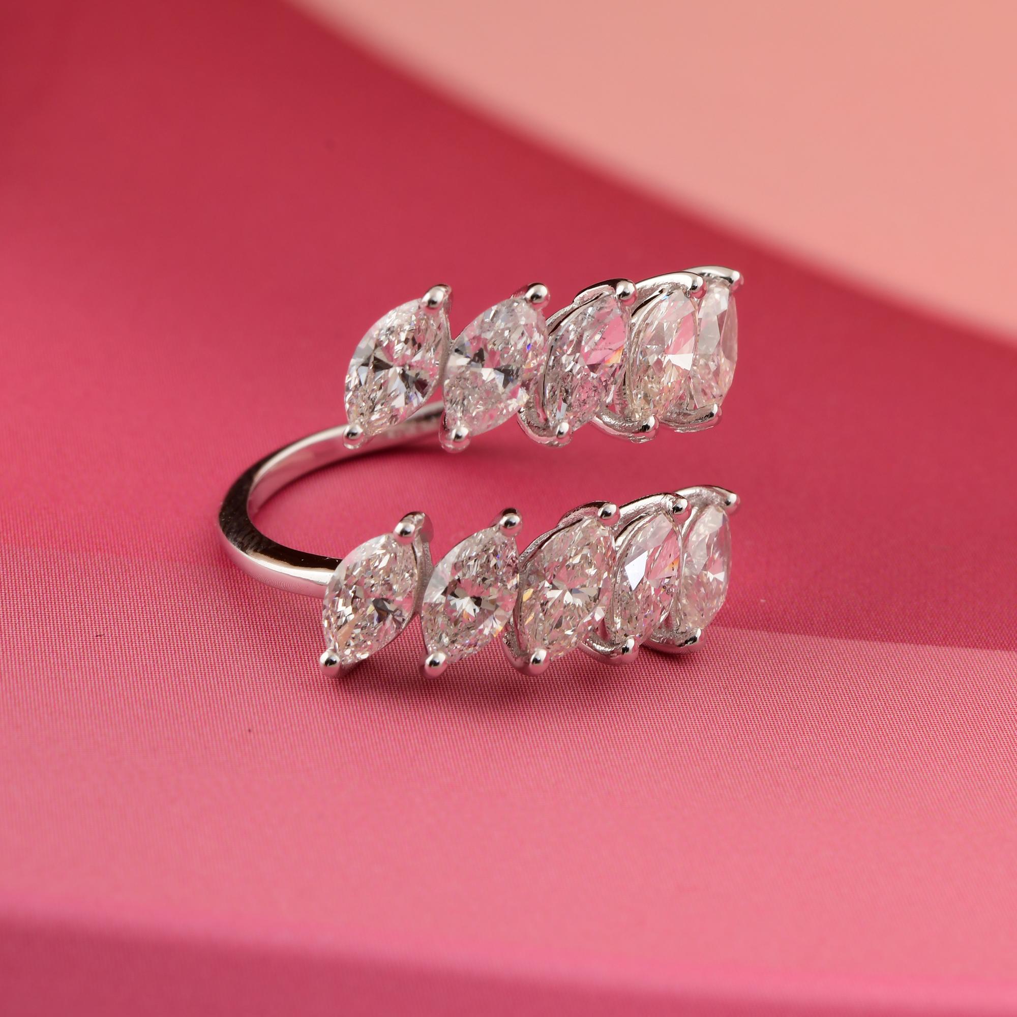 Modern 3.10 Carat SI Clarity HI Color Marquise Diamond Wrap Ring 18 Karat White Gold For Sale