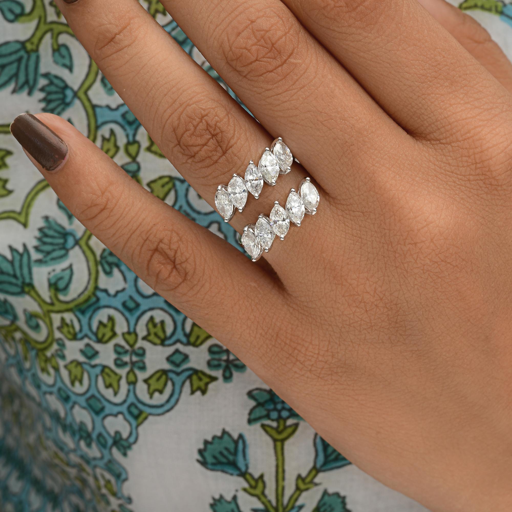 Emerald Cut 3.10 Carat SI Clarity HI Color Marquise Diamond Wrap Ring 18 Karat White Gold For Sale