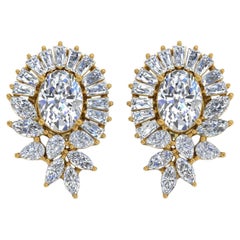 Pendientes de diamantes talla brillante SI/H de 3,10 quilates Oro amarillo de 14 quilates Joyería fina
