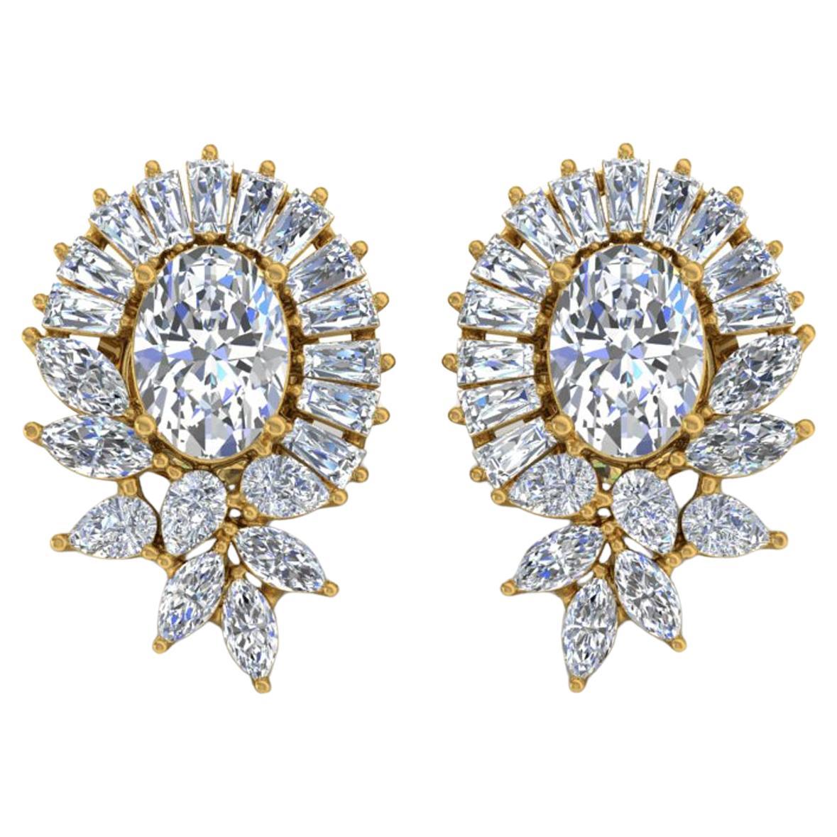 Pendientes de diamantes talla brillante SI/H de 3,10 quilates Oro amarillo de 18 quilates Joyería fina
