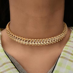 3.10 Carat SI/H Diamond Curb Chain Choker Necklace 18 Karat Yellow Gold