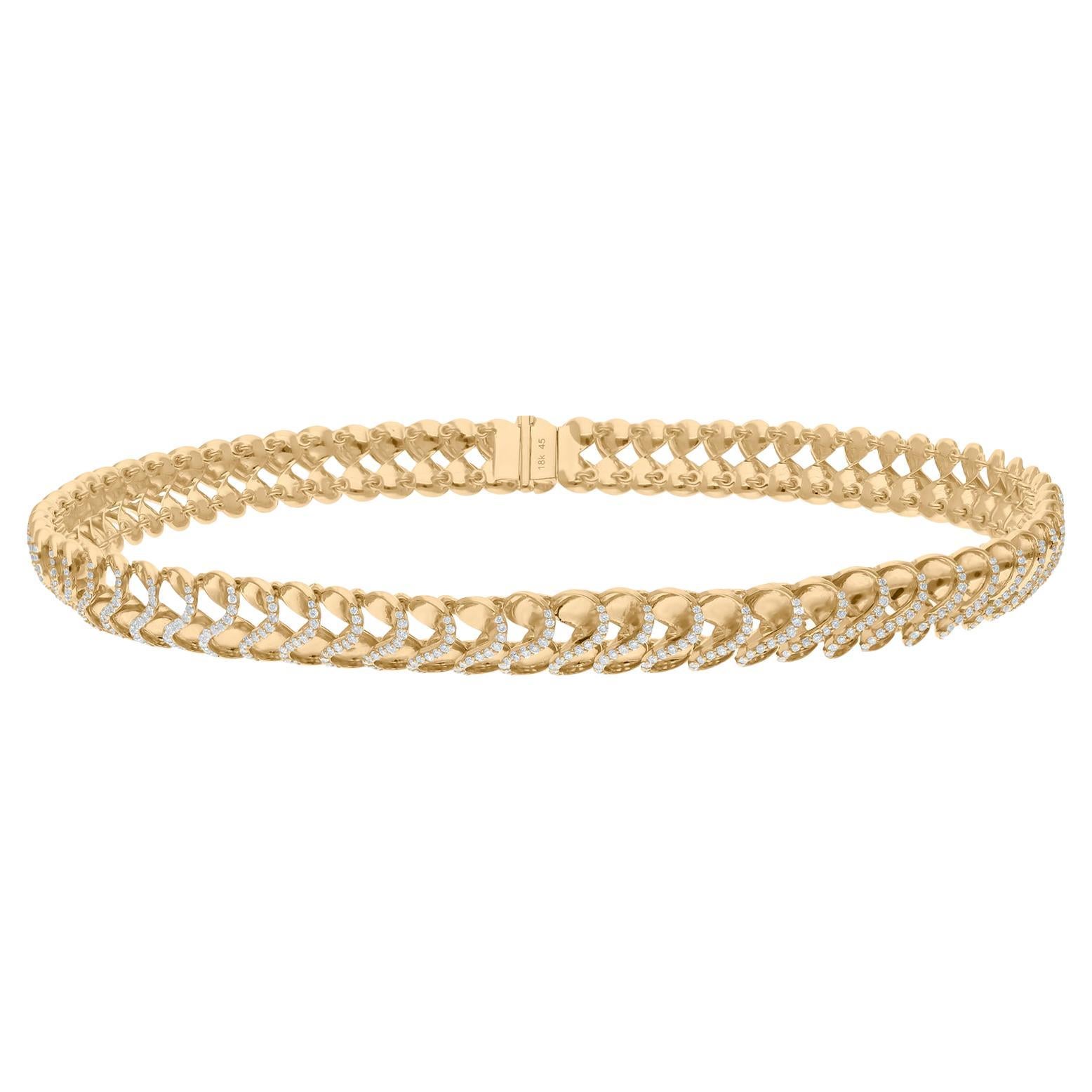 3.10 Carat SI/H Diamond Curb Chain Choker Necklace 18 Karat Yellow Gold