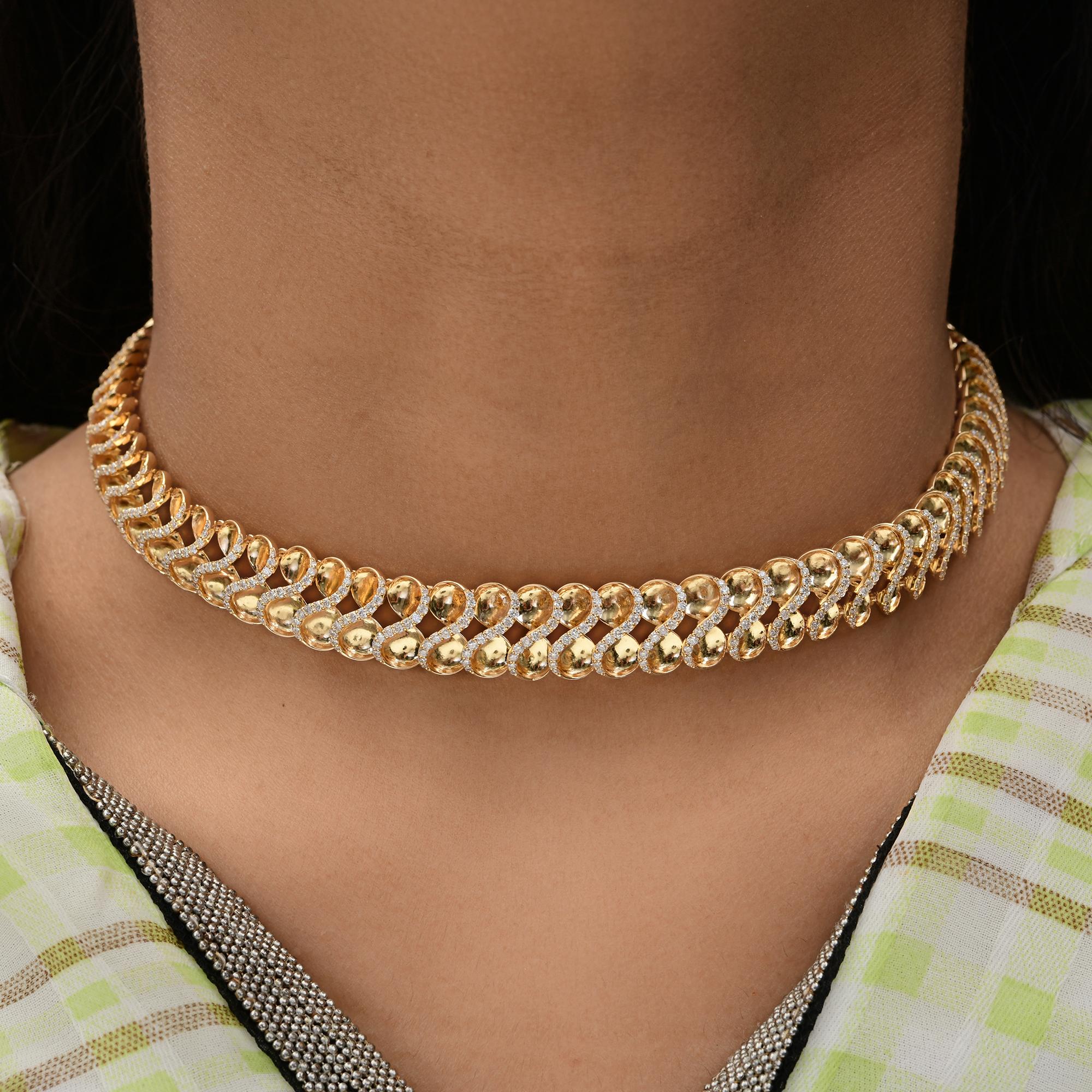 Round Cut 3.10 Carat SI/H Diamond Infinity Design Choker Necklace 18 Karat Yellow Gold For Sale