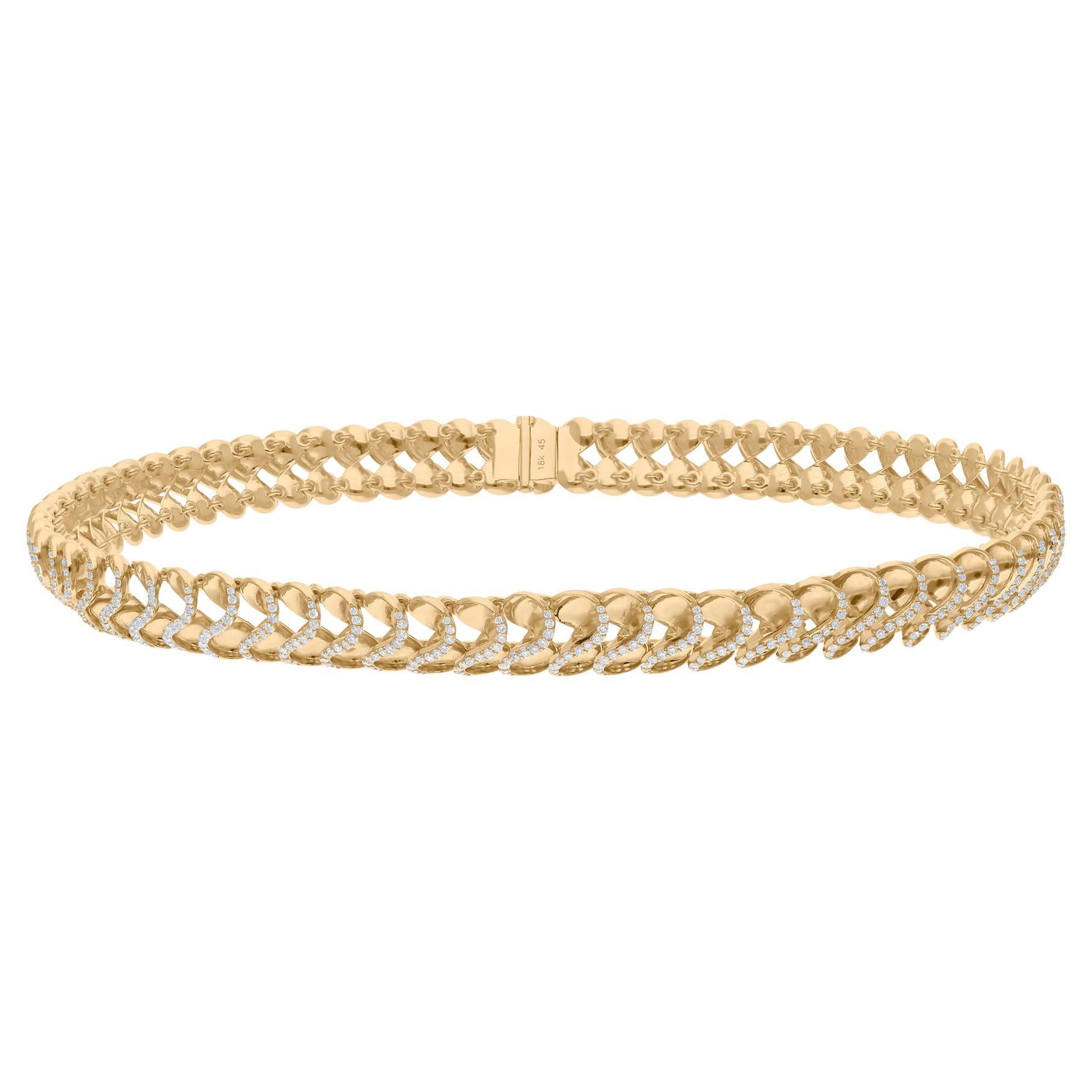 3.10 Carat SI/H Diamond Infinity Design Choker Necklace 18 Karat Yellow Gold For Sale