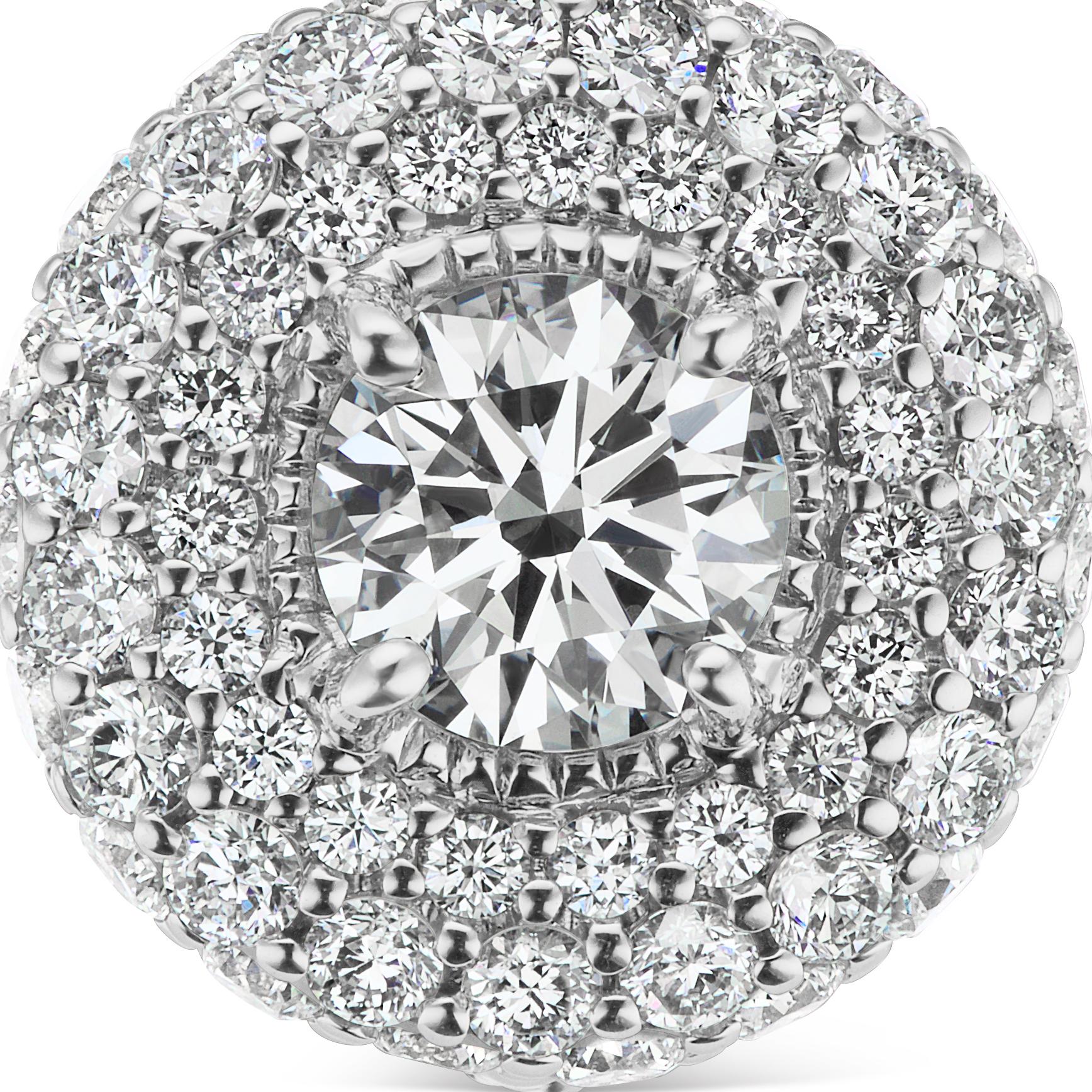 3.10 Carat Total Weight Round Halo Diamond Earrings in 18 Karat White Gold In New Condition For Sale In New York, NY