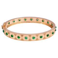 Real 3.10 Carat Zambian Emerald Bangle Bezel Set Gemstone Bracelet 18k Rose Gold